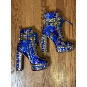Azalea Wang Fabulous Embroidered Jeweled High Heel Boots Glamcore Size 8